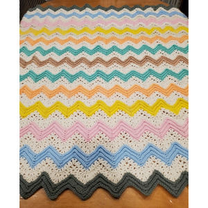 Vintage Afghan Crochet Throw Blanket Handmade Pastel Chevron Stripe 47x42 Baby
